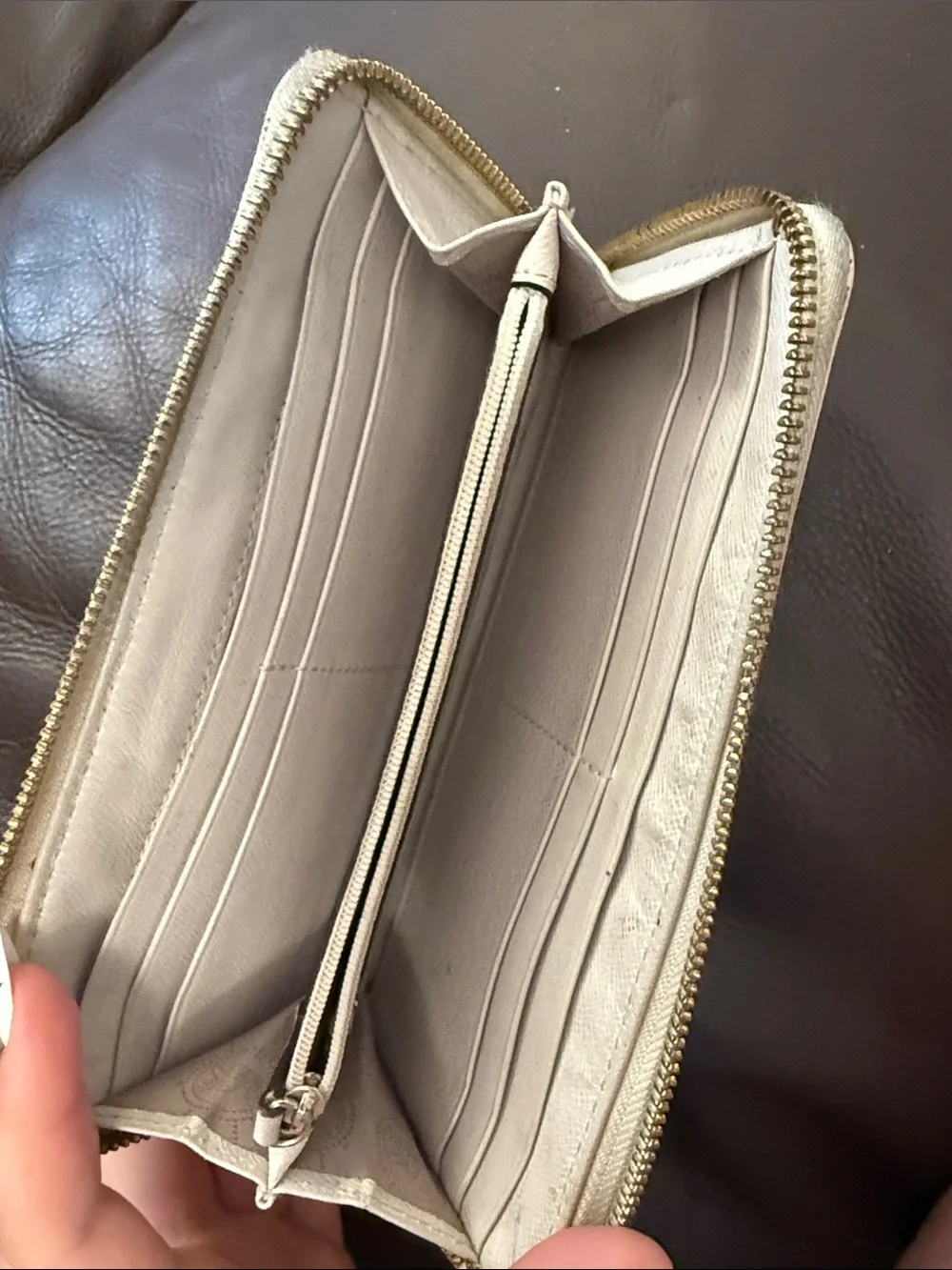 Michael Kors Taupe Logo Zip-Around Wallet with Gold Plate